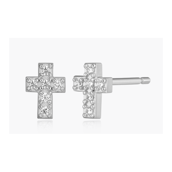 1/20ctw SS Lab Grown Diamond Pave Cross Stud Earrings, SI, G-H Blocher Jewelers Ellwood City, PA