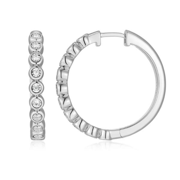 1/5ctw Bezel-Set Lab-Created Diamond Hoop Earrings, G-H, SI, Sterling Silver Blocher Jewelers Ellwood City, PA