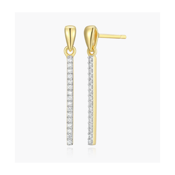 1/10ctw Bar Drop Stud Earrings in 14K Yellow Gold-Plated Sterling Silver, G-H, SI Blocher Jewelers Ellwood City, PA