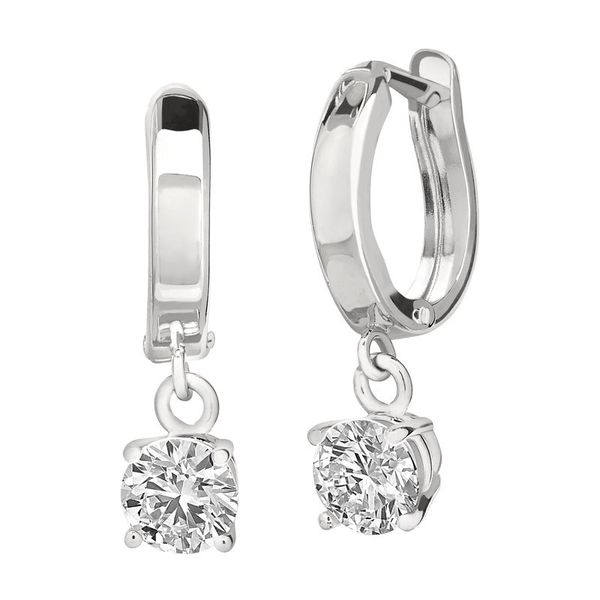 14KWG 1 Ctw Lab Grown Round Hanging Solitaire Earrings Blocher Jewelers Ellwood City, PA
