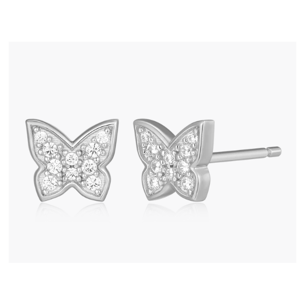 1/10ctw Pave Butterfly Lab-Created Diamond Stud Earrings, SI, G-H, Rhodium-Plated Sterling Silver Blocher Jewelers Ellwood City, PA