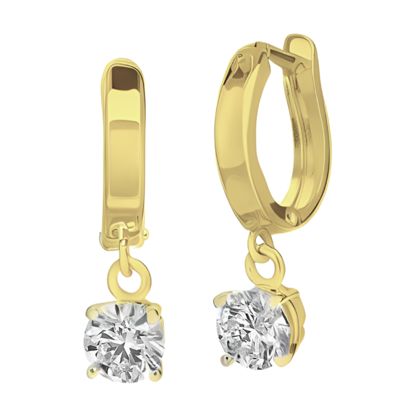 1 Ctw 14K Yellow Gold Lab Grown Round Hanging Solitaire Earrings Blocher Jewelers Ellwood City, PA