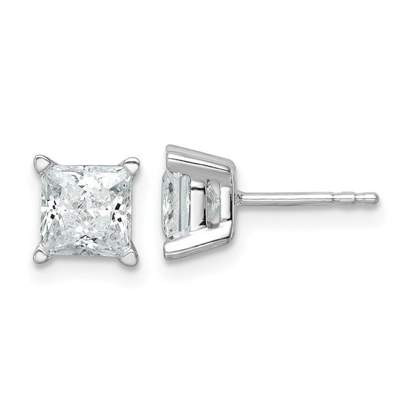 14k White Gold 2 ctw Lab Grown Diamond VS/SI+ G+ Princess 4 Prong Heavy Wt. Stud Earrings Blocher Jewelers Ellwood City, PA