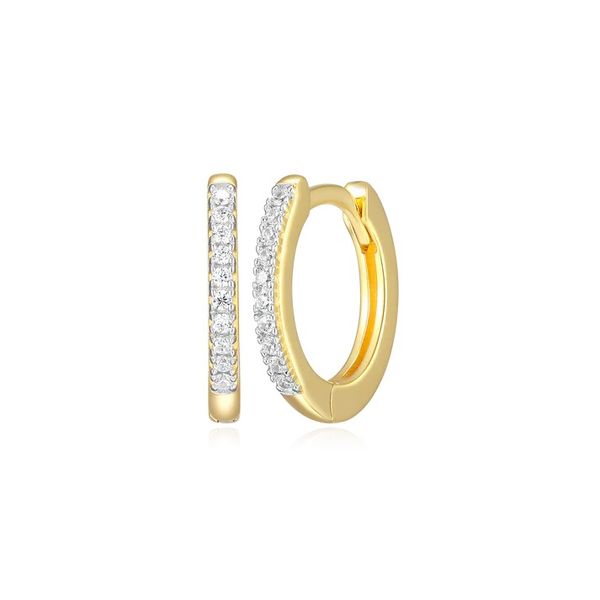 Single Row Hoop Earrings in 14K Yellow Gold-Plated Sterling Silver,12.5mm x12.5mm, 1/10ct, G-H, SI Blocher Jewelers Ellwood City, PA