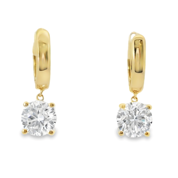 14K YG 2 Ctw Lab Grown Round Solitaire Diamond Dangle Earrings Blocher Jewelers Ellwood City, PA