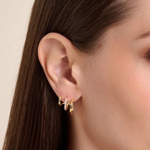 Multi-Hoop Claw 1/10ctw Lab Grown Diamond Stud Earrings in 14K Yellow Gold-Plated Sterling Silver, G/H, SI, 11.5mm x 14.3mm Image 2 Blocher Jewelers Ellwood City, PA
