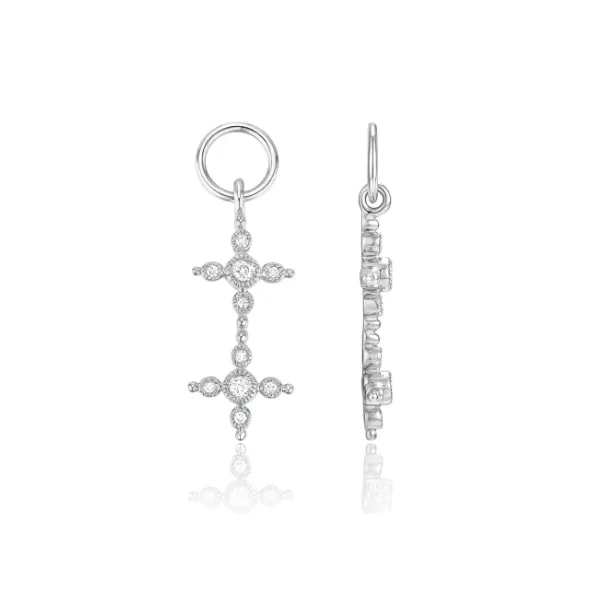 14K White Gold Diamond Double Cross Pendant / Charm 0.04Tw Blocher Jewelers Ellwood City, PA