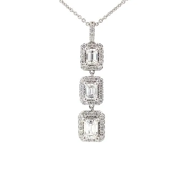 14K White Gold Lab Grown Diamond Emerald Drop Necklace 1.50Tw Blocher Jewelers Ellwood City, PA