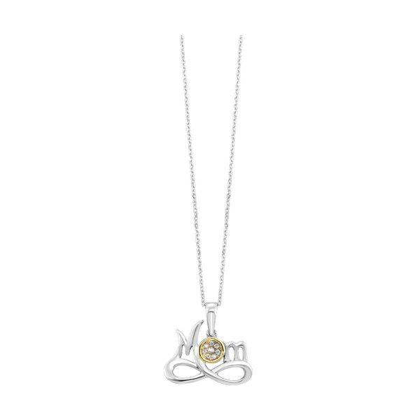 Gold Silver Mom with Infinity under Diamond Pendant 1/20CTW Blocher Jewelers Ellwood City, PA