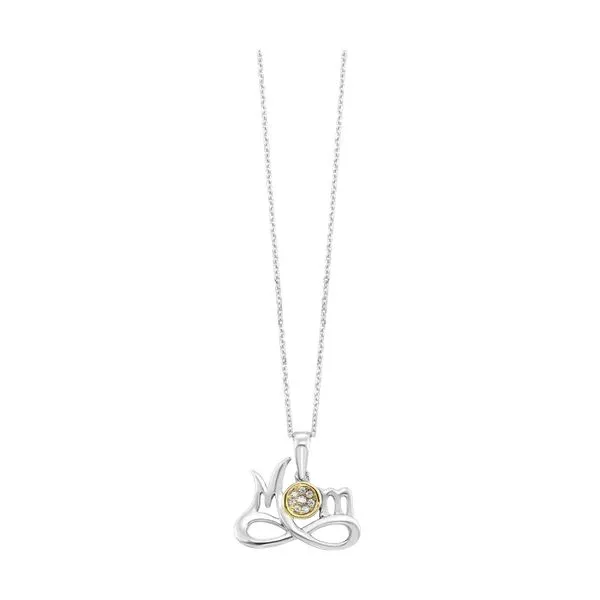 Gold Silver Mom with Infinity under Diamond Pendant 1/20CTW Blocher Jewelers Ellwood City, PA