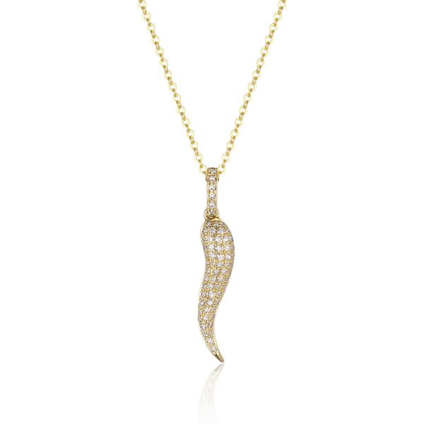 14K Yellow Gold Italian Horn Necklace with 63 Diamonds = 0.22CTW Blocher Jewelers Ellwood City, PA