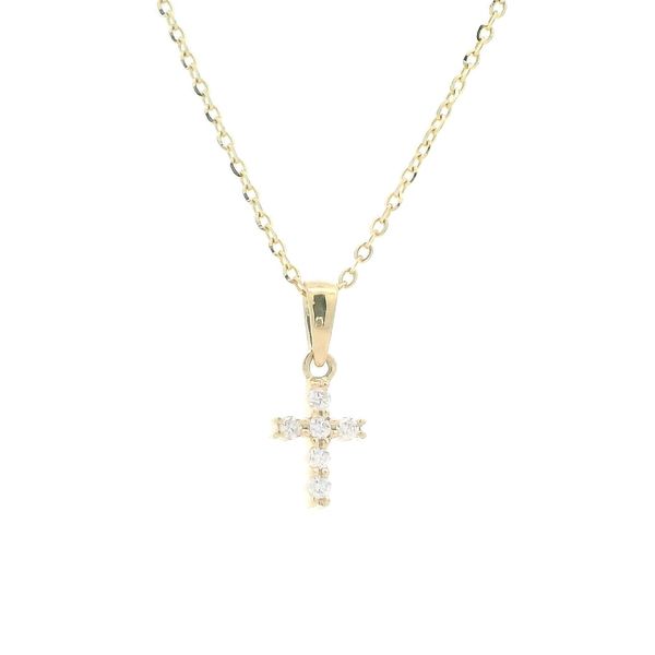 14K Yellow Gold 0.06ctw Diamond Cross Pendant on 18
