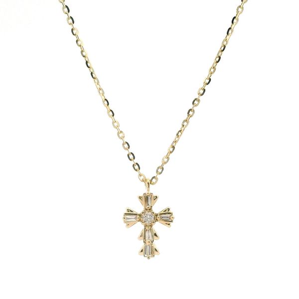 14K YG 0.03ctw Various Shapes Diamond Cross Necklace, 18