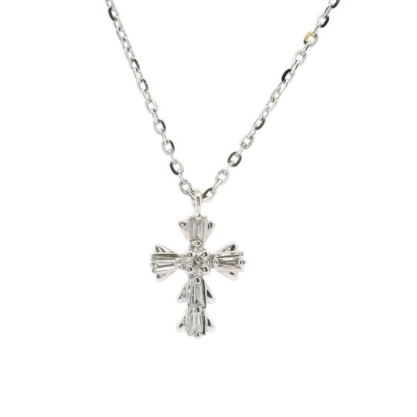 14K WG 0.03ctw Various Shapes Diamond Cross Necklace, 18