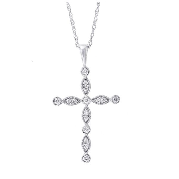 14K White Gold Diamond Cross Necklace 0.12CT Blocher Jewelers Ellwood City, PA