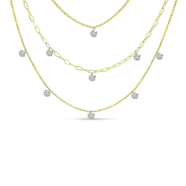 14K Yellow Gold Triple Chain Dashing Diamonds Necklace Blocher Jewelers Ellwood City, PA