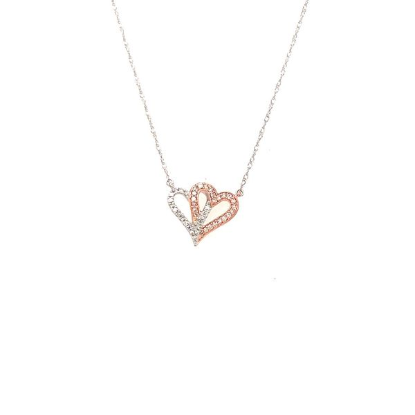 10K Two-Tone Double Heart Diamond Necklace 0.10Tw Blocher Jewelers Ellwood City, PA