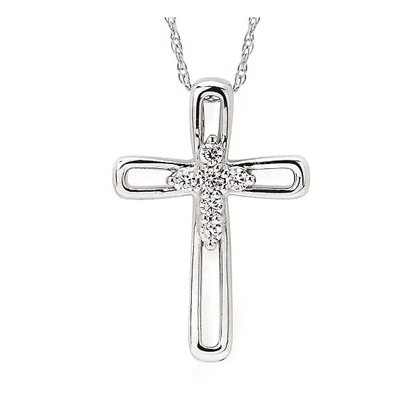 14K White Gold Diamond Cross Necklace 0.08Tw Blocher Jewelers Ellwood City, PA