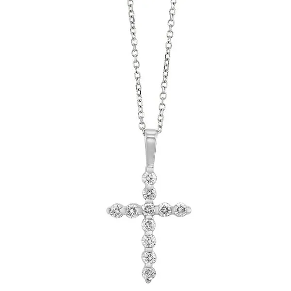 14K White Gold Diamond Cross Necklace 0.10Tw Blocher Jewelers Ellwood City, PA