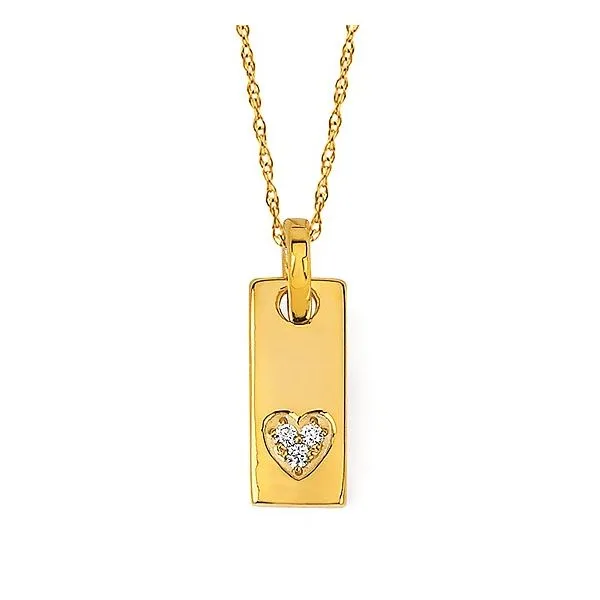14K Yellow Gold Diamond Heart Tag Necklace 0.02Tw Blocher Jewelers Ellwood City, PA