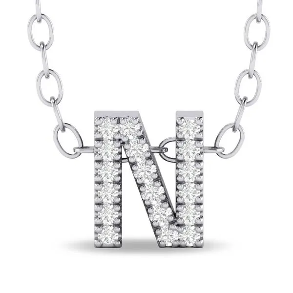 10 Kt White Gold Diamond Studded Initial Letter Pendant Necklace Letter N Blocher Jewelers Ellwood City, PA