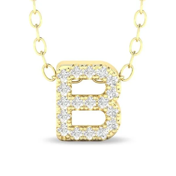 10 Kt Yellow Gold Diamond Studded Initial Letter Pendant Necklace Letter B Blocher Jewelers Ellwood City, PA