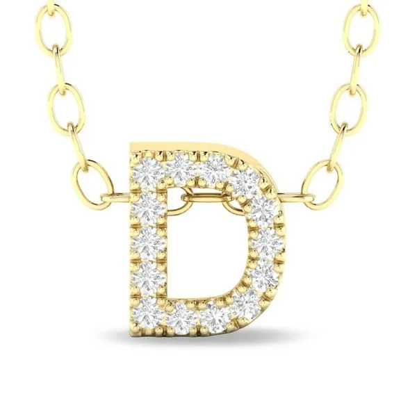 10Kt Yellow Gold Diamond Studded Initial Letter Pendant Necklace Letter D Blocher Jewelers Ellwood City, PA