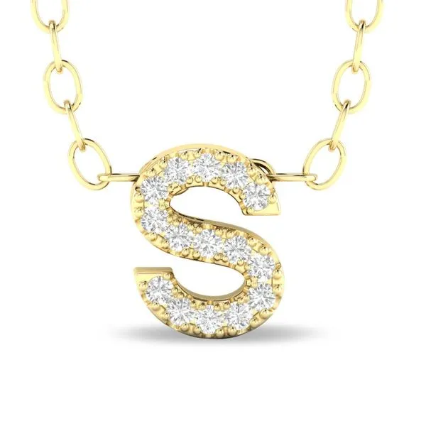10Kt Yellow Gold Diamond Studded Initial Letter Pendant Necklace Letter S Blocher Jewelers Ellwood City, PA