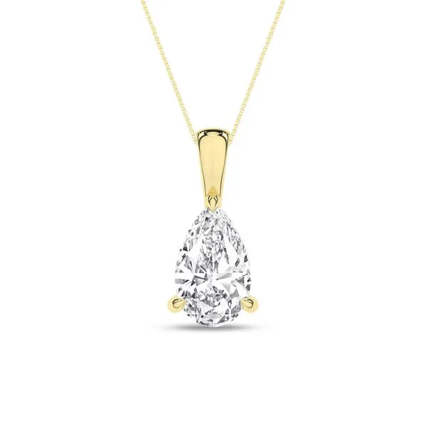 14K Yellow Gold Lab-Grown Solitaire Pear Diamond Pendant 2.0CT Blocher Jewelers Ellwood City, PA