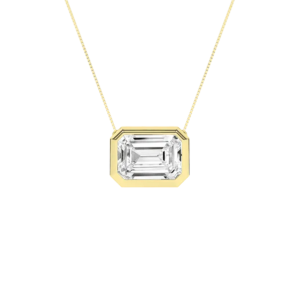 14K Yellow Gold Emerald Lab Grown Diamond Bezel Set Solitaire Necklace 2.0CT Blocher Jewelers Ellwood City, PA