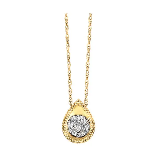 14K Yellow Gold Tear Drop with 1/10ctw Diamond Cluster Necklace, 18