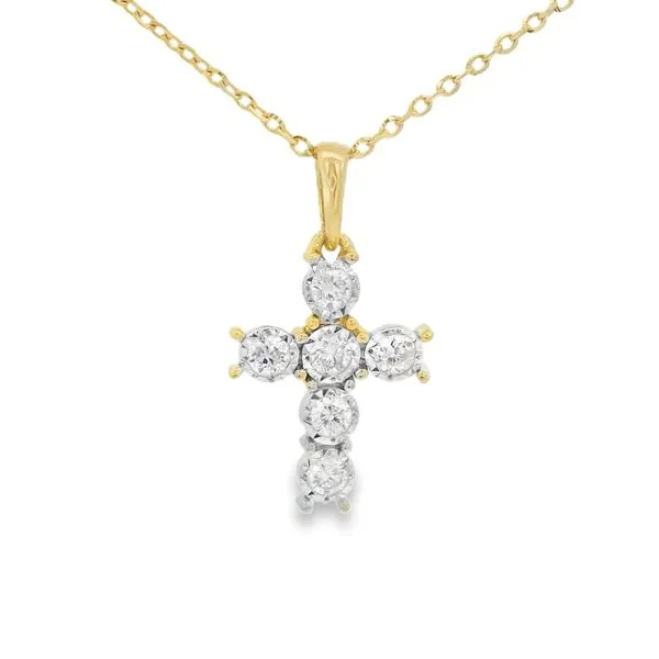 14K Yellow Gold 0.19ctw Diamond Cross Necklace, 18