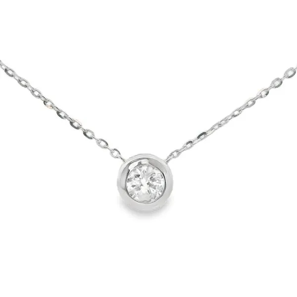18K White Gold 0.17ctw Diamond Bezel Set Solitaire Necklace,18