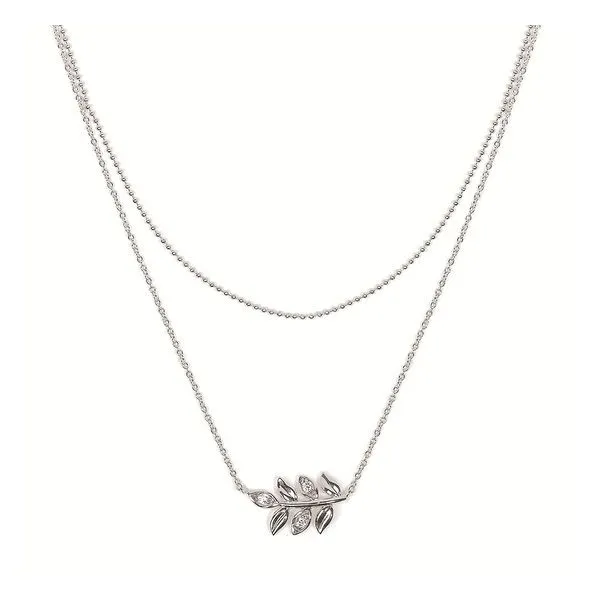Sterling Silver 0.06ctw Diamond Double Teir Leaf Necklace, 18
