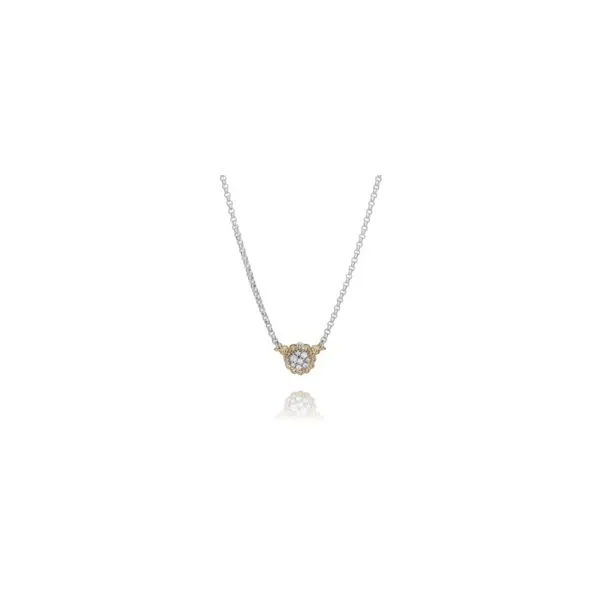 Two-Tone Sterling And 14K Yellow Gold Cluster Necklace With 7=0.17Tw Round Diamonds, 17