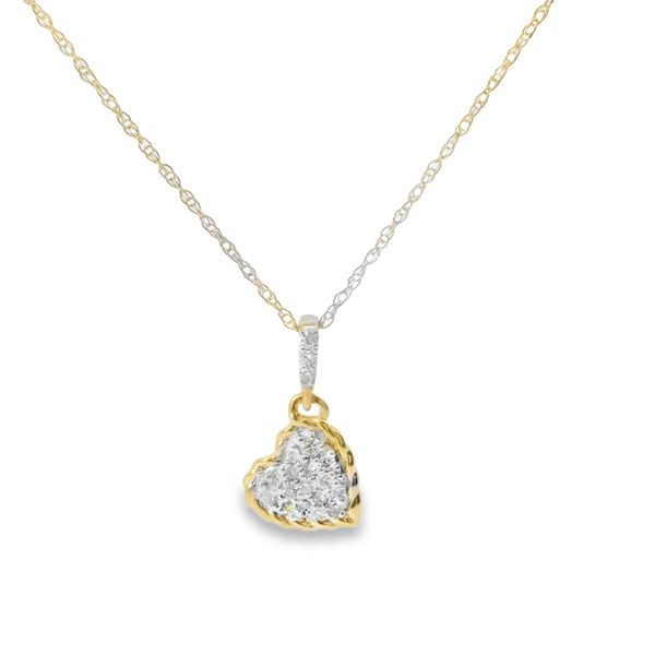 14K Yellow Gold Diamond Heart Necklace with Rope Border  0.10Tw Diamonds Blocher Jewelers Ellwood City, PA