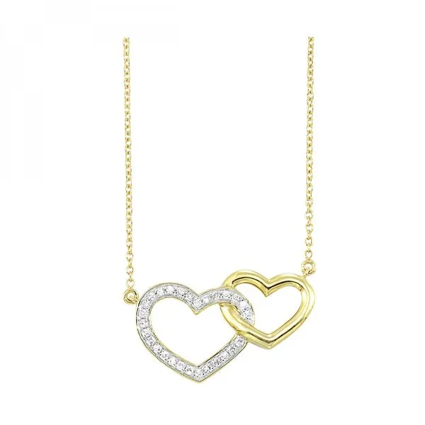 10K Yellow Gold Diamond Heart Stationary Necklace with 28 = 0.10Tw Diamonds on 18