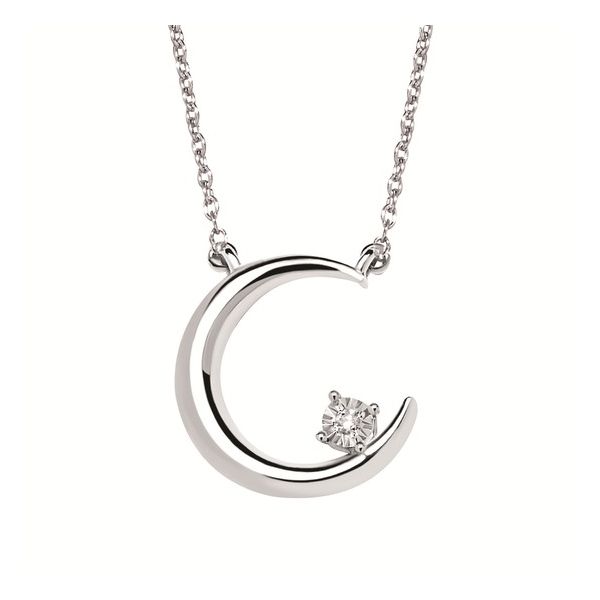 Sterling Silver Half Moon Necklace with Diamond 0.01Tw Blocher Jewelers Ellwood City, PA