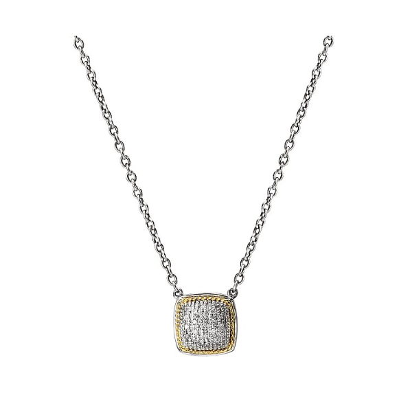 Oxidized Sterling Silver Square Necklace with Pave' Diamonds and 18kt Yellow Gold Accents. (D. 07 carat total weight) Necklace is Adjustable 16-18 wit Blocher Jewelers Ellwood City, PA