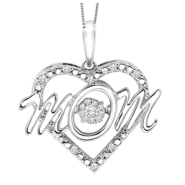 Sterling Silver 1/15Ctw Diamond Mom with Heart Pendant 18