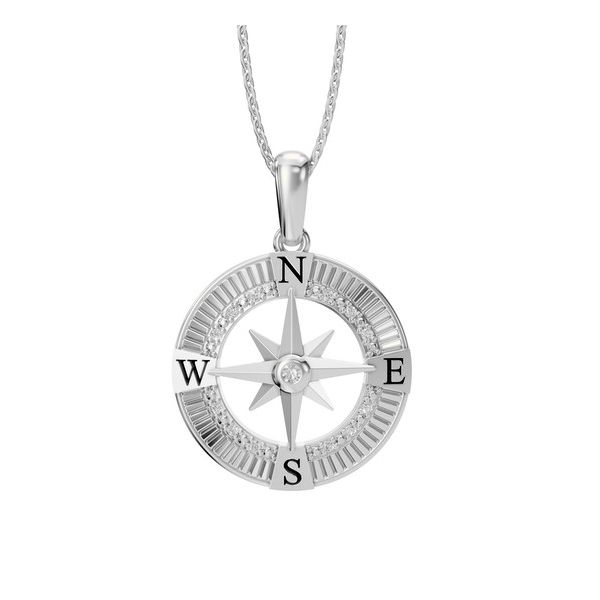 Sterling Silver  0.05 ctw Diamond Compass Necklace, 18