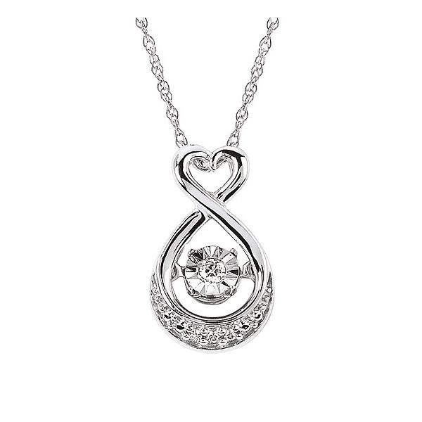 Sterling Silver 0.03 ctw Shimmering Diamond Heart Drop Necklace 18