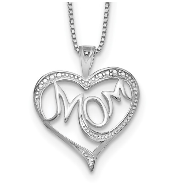 Sterling Silver Rhodium-plated 0.01ctw Diamond Mom Necklace 16