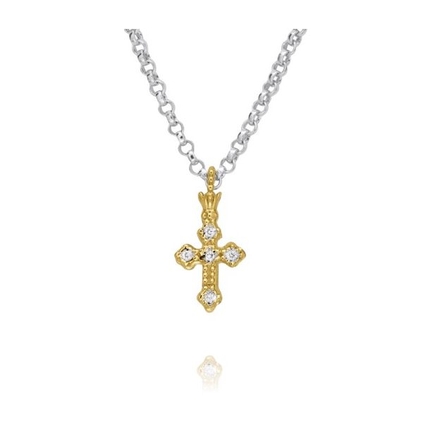 Sterling Silver and 14K Yellow Gold Diamond Cross Pendant on a 18