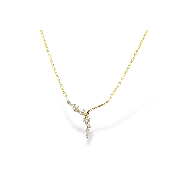 14KT Yellow Gold Stationed Free-form Diamond Cluster Necklace 1.22TW Blocher Jewelers Ellwood City, PA