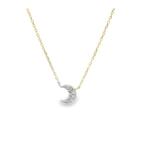 14K Two-Tone 0.12ctw Diamond Crescent Moon Necklace 18