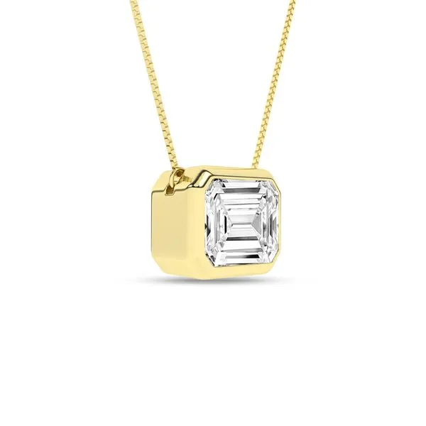 14K Yellow Gold Bezel-Set Emerald Cut Lab Grown Diamond Solitaire Necklace 1.0Ct Blocher Jewelers Ellwood City, PA
