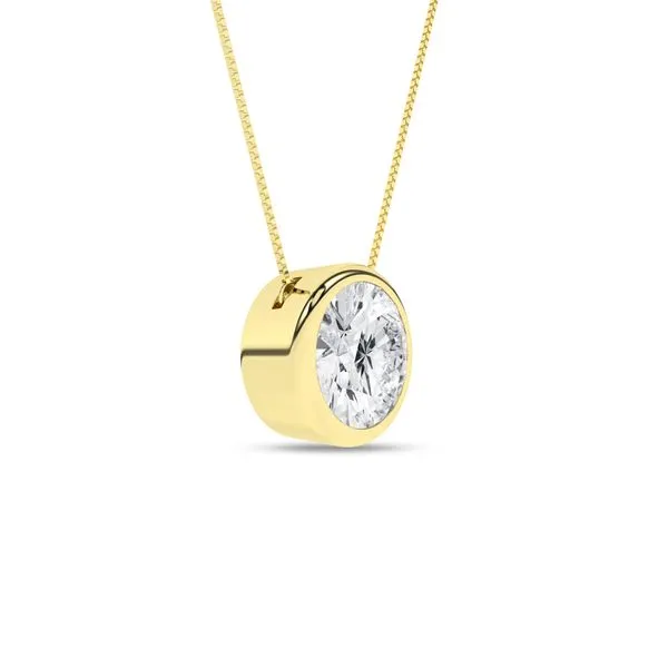 14K Yellow Gold Bezel-Set Lab Grown Diamond Round Solitaire Necklace 1.0CT Blocher Jewelers Ellwood City, PA
