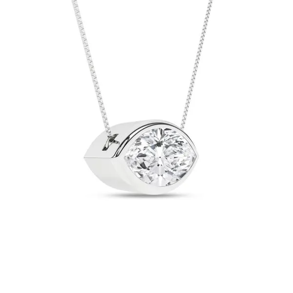 14K White Gold Bezel-Set Marquise Lab Grown Diamond Solitaire Necklace 1.0Ct Blocher Jewelers Ellwood City, PA