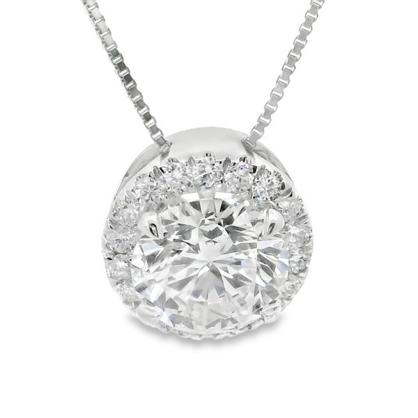 14K White Gold Lab Grown Diamond Halo Necklace with 1.17Tw Diamonds Blocher Jewelers Ellwood City, PA